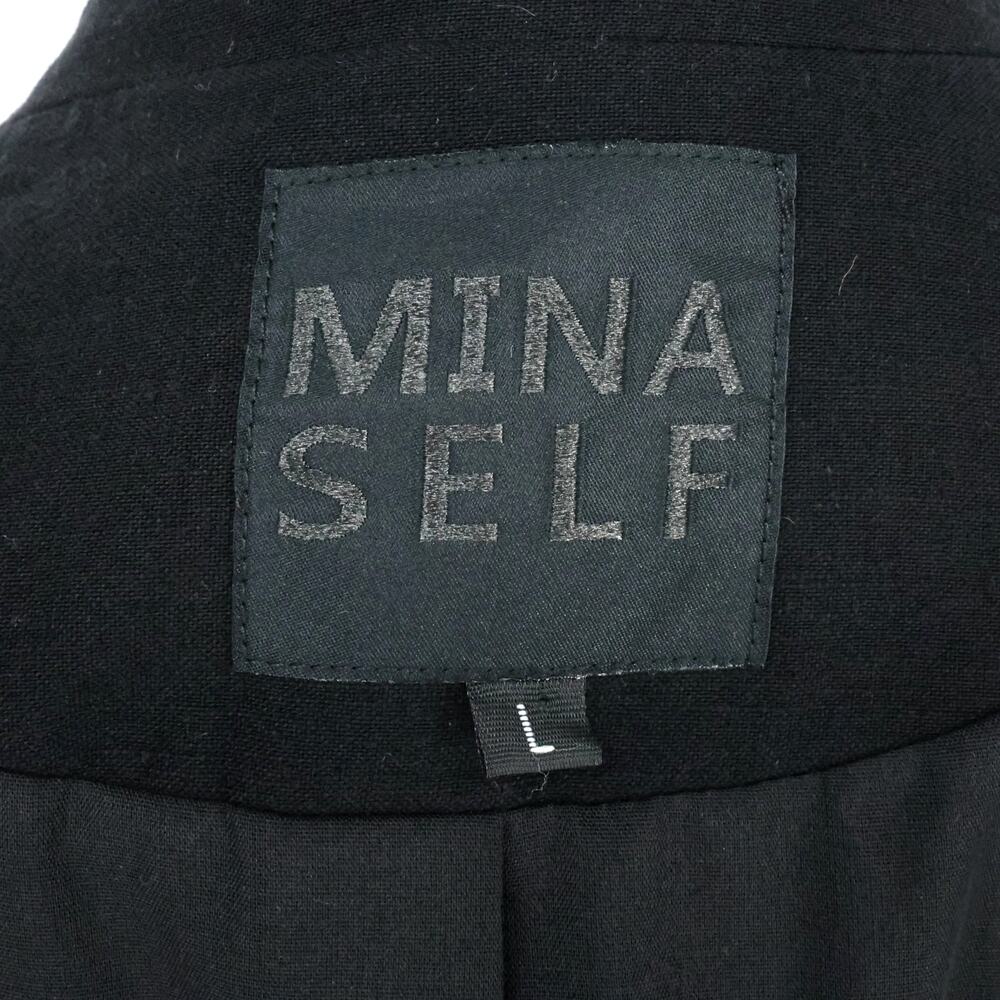 Mina Self Jacket Womens Large Black Linen Blend Lined Blazer 3/4 Sleeve Career - Picture 3 of 16